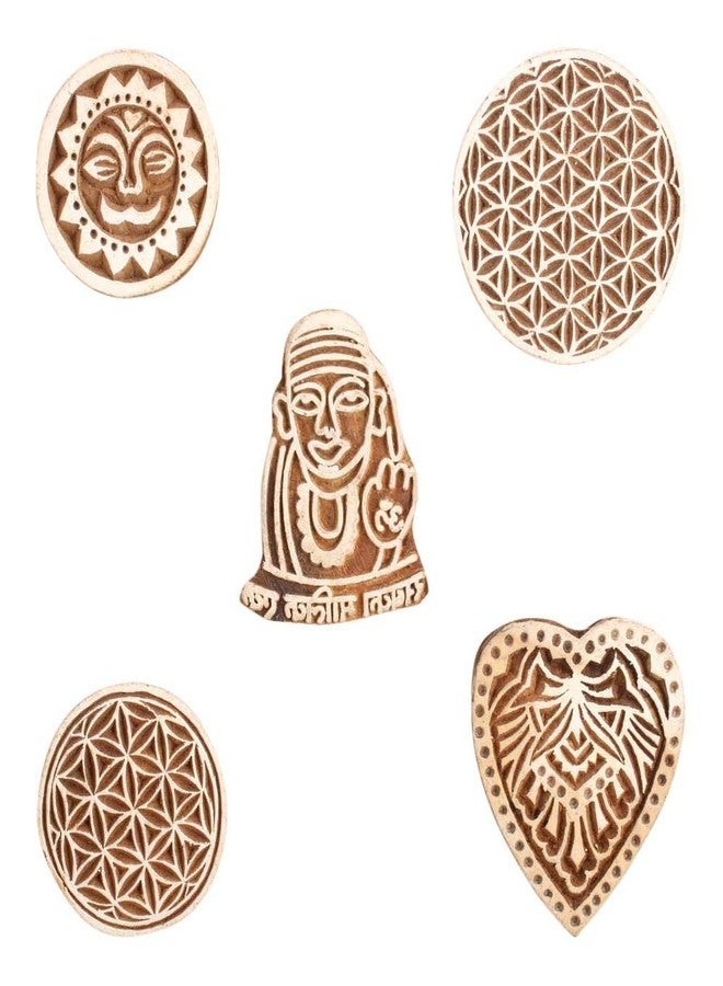 Indian-Shelf Handmade Vocalforlocal Set of 5 New Mix Wooden Printing Block (5.71 cm, Brown) - Image 1